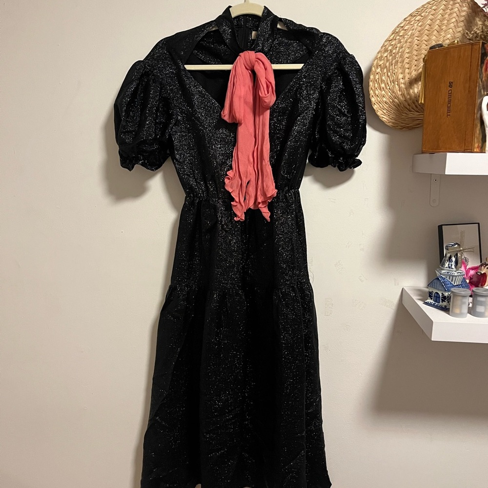 19.04 World Black Metallic Dress with Pink Accent